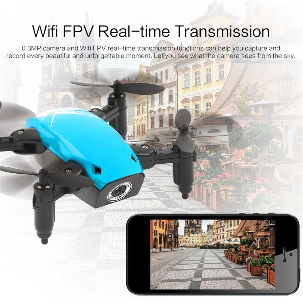 

S9W RC Helicopter WIFI FPV 0.3MP Camera Mini Foldable Drone Atitude Hold Mode One-key Return 360 Degree Flip RC Quadcopter RTF