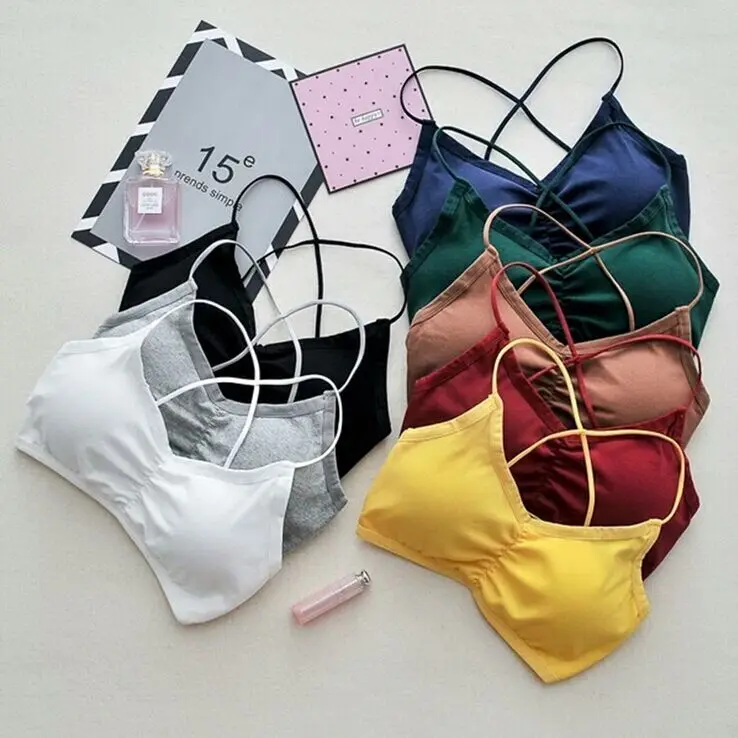 Женские укороченные топы Camisole Camis однотонный бюстгальтер без косточек нижнее