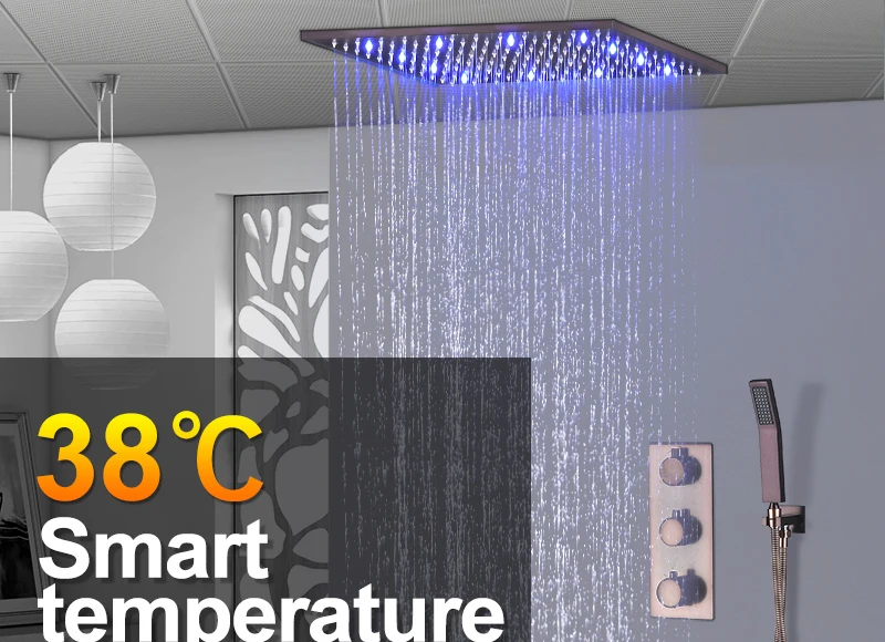 Premium Quality Brass Black Shower Set Bathroom 16 Rain Thermostatic Faucets ORB LED Shower Spout Diverter Mixer Handheld Set (1)