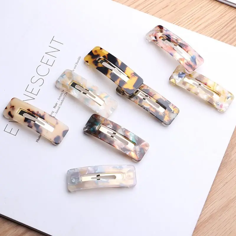 

Women Girls Acetic Acid Geometric BB Hair Clips Rectangle Water Drop Shape Hairgrips Leopard Glitter Polished Snap Barrettes