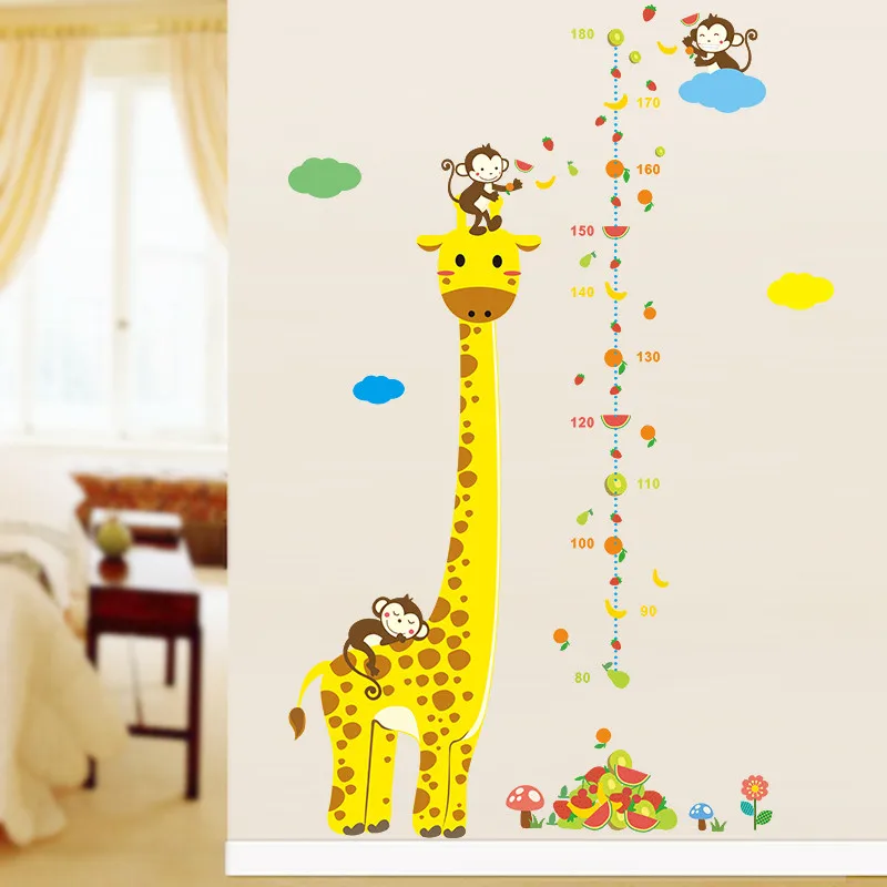 Cartoon Animal Giraffe Monkey Height Measure Wall Stickers For Kids Rooms Height Chart Ruler Wall Decals Nursery Room Decoration