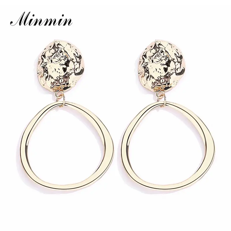 

Minmin Gold Irregular Big Circle Long Drop Earrings Vintage Statement Geometric Dangle Earrings for Women Korean Jewelry MEH1492