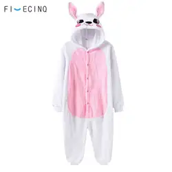 Животных Кролик Косплэй костюм Для женщин для взрослых девочек белый розовый милый мультфильм комбинезон зима толстые мягкие забавные