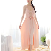 Женское кружевное атласное белье, свадебное Длинное ночное платье, ночные рубашки с вышивкой, халат с длинным рукавом, красивая домашняя одежда