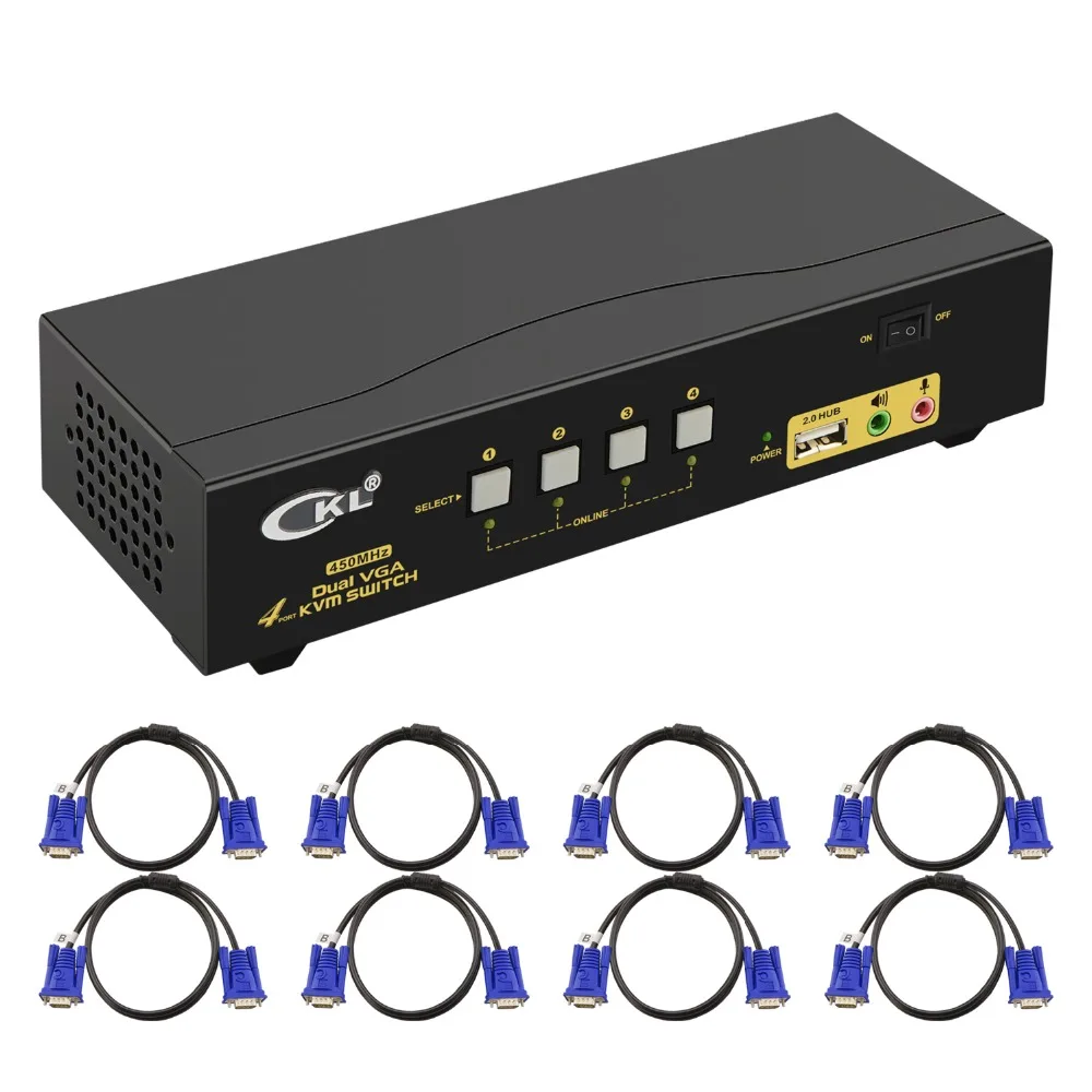 VGA KVM переключатель 4 порта двойной монитор Расширенный дисплей CKL USB с аудио + 2