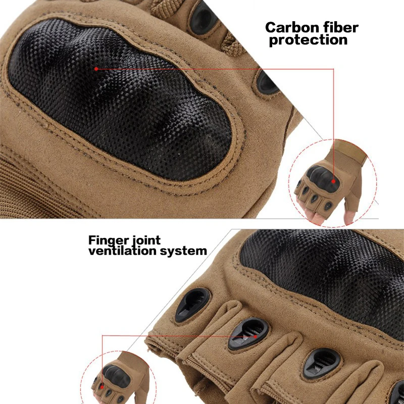 Carbon Tactical Fingerless Gloves Military Army Shooting Paintball Airsoft Bicycle Motorcross Hard Knuckle Half Finger Gloves 