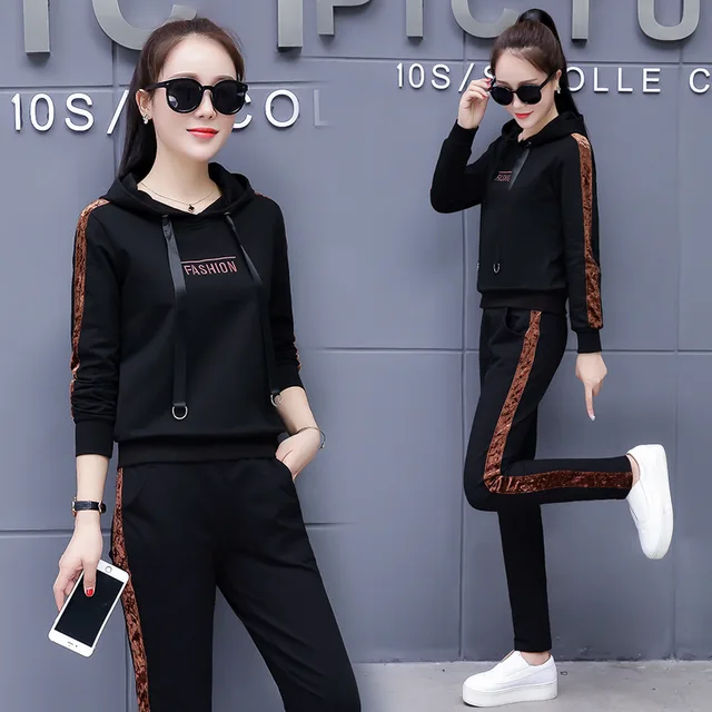 Women Tracksuits 2 Pieces Set Long sleeves Pullover Hoodies Sport Pants Spring Autumn Jogging Running Suits Gym Women Sportswear