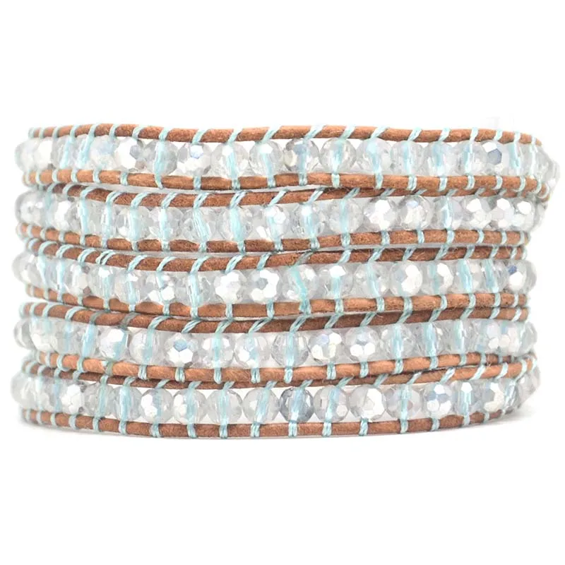 

Fashion Crystals 5 Rows Beaded Leather Wrap Bracelet Woven Friendship Bling Bling Party Bracelet Jewelry Girls Bracelet