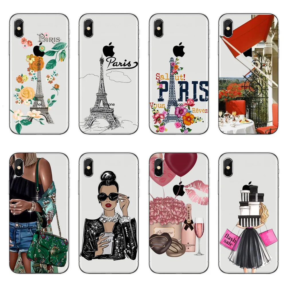 

For iPhone X 10 5.8 Eiffel Soft TPU Case For iPhone 6 6S 7 8 Plus 5S SE 7 8 Paris Vogue girl luxury clear Silicone Phone Cover