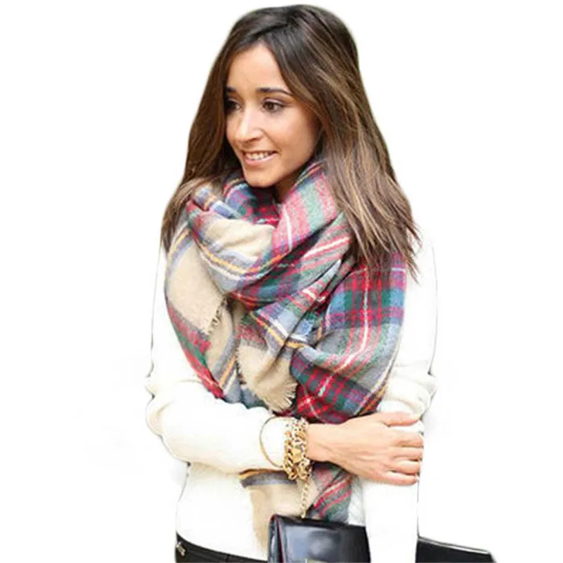 Brand new Wool Blend Blanket Oversized font b Tartan b font Scarf Wrap Shawl Plaid Checked