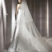 Слои 2 Часовня длинная белые белоснежные свадебные вуали атласный Край Свадебные аксессуары вуаль
