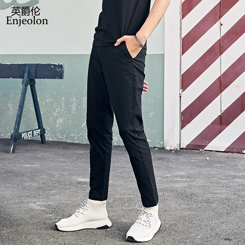 

Enjeolon new long trousers pants men casual pants striped ankel length casual pants men k6623