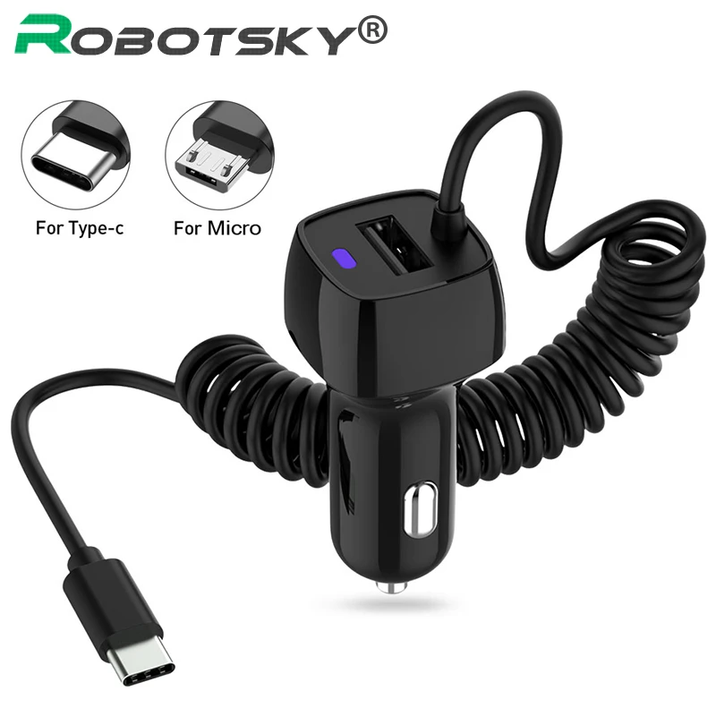

USB Car Phone Charger with LED For Xiaomi Huawei Car-charger Type C Micro USB Cable Quick Charge For Samsung S9 S8