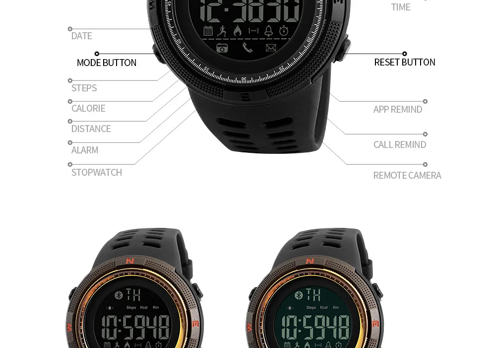 SKMEI Смарт часы мужские Chrono калории 5 бар водонепроницаемые спортивные Смарт часы мужские напоминания о звонках электронные часы, Bluetooth Reloj Hombre