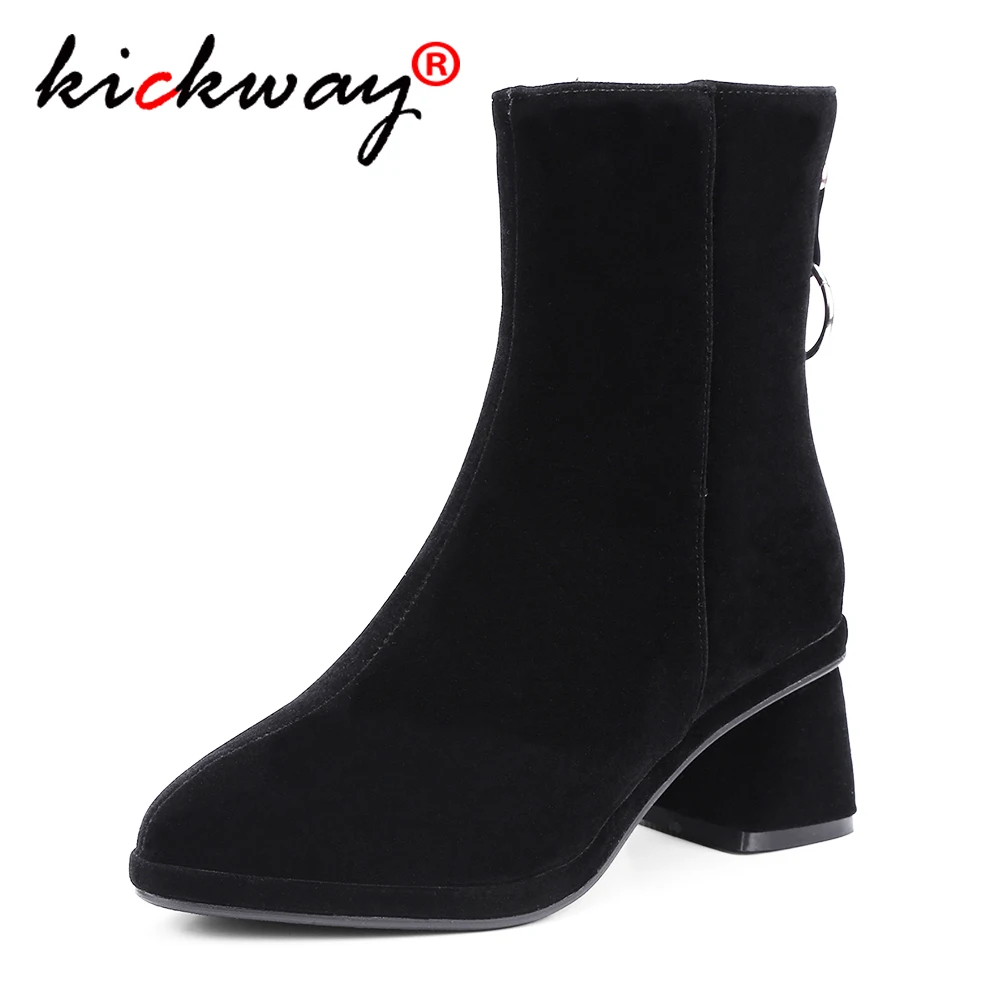 

Ankle Boots Women Big Metal Ring Platform Med Heels Zipper Shoes Thick Heel Short Boot Ladies Casual Footwear Drop Shipping34-43