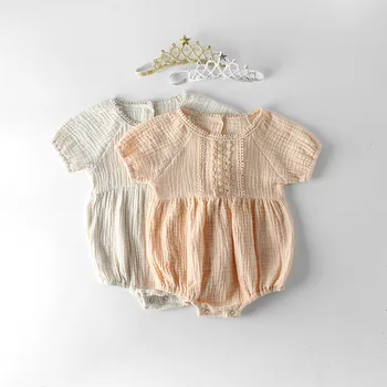 

Summer Baby Girls Lace Short Sleeve Cotton Jumpsuits Princess Party Birthday Bodysuits Kids Infant Outfits roupas de bebe