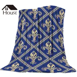 Двухэтажное одеяло винтажное красивое Цветок ириса синее теплое одеяло из микрофибры