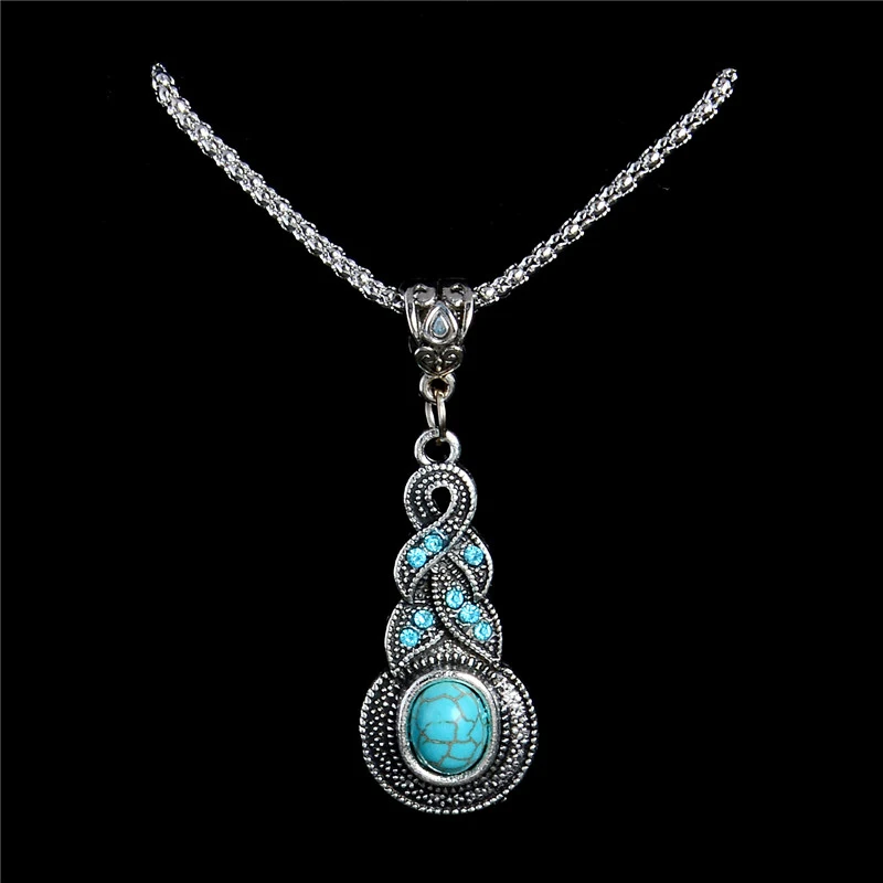 

QCOOLJLY 2017 Vintage Necklace Elegant Long Pendant Charming Antique Silver Metal Chain Stone Necklace For Women