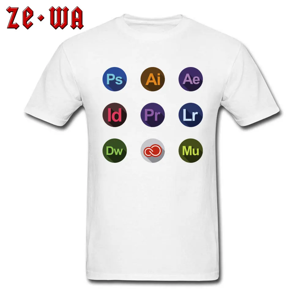 Casual Adobe logos Round Neck T-Shirt Labor Day Tees Short Sleeve for Men Prevailing Cotton Europe Top T-shirts Adobe logos white