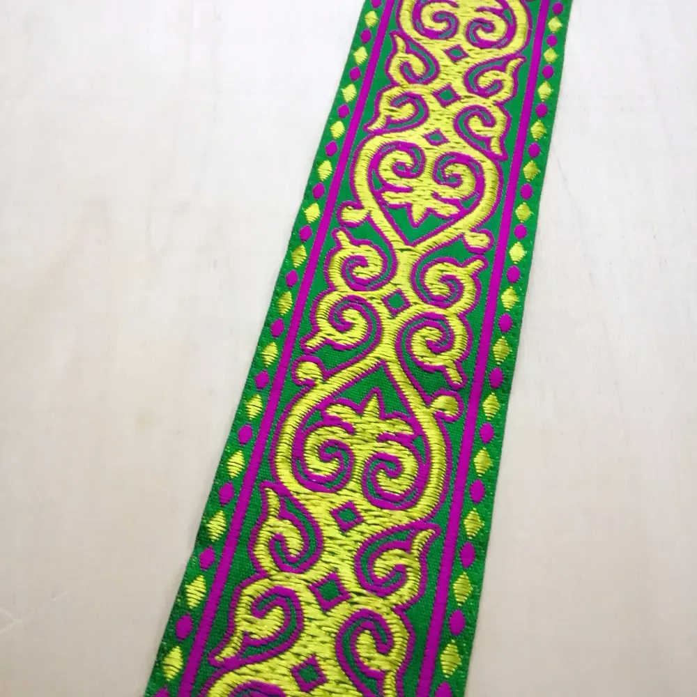 

50mm 5cm 2' Classical Pink Green Yellow Folk Tutem Ethnic Symbol Costume Curtain Laciness National Jacquard Ribbon Woven Webbing