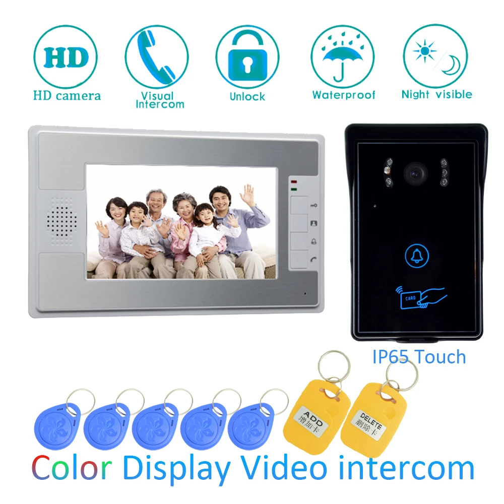 New  (1 SET) Video Intercom Home Garden Improvement Door Phone 7'' Monitor With RFID Card Unlock Release