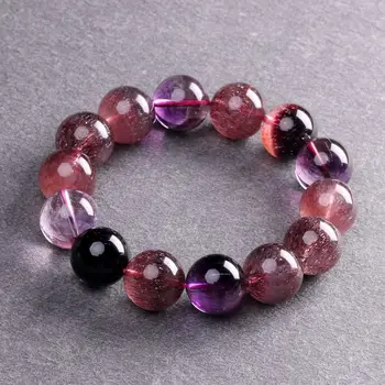 

Genuine Natural Super 7 Seven Crystal Melody Stone Round Beads Women Healing Stone Charm Bracelet 15mm AAAAA