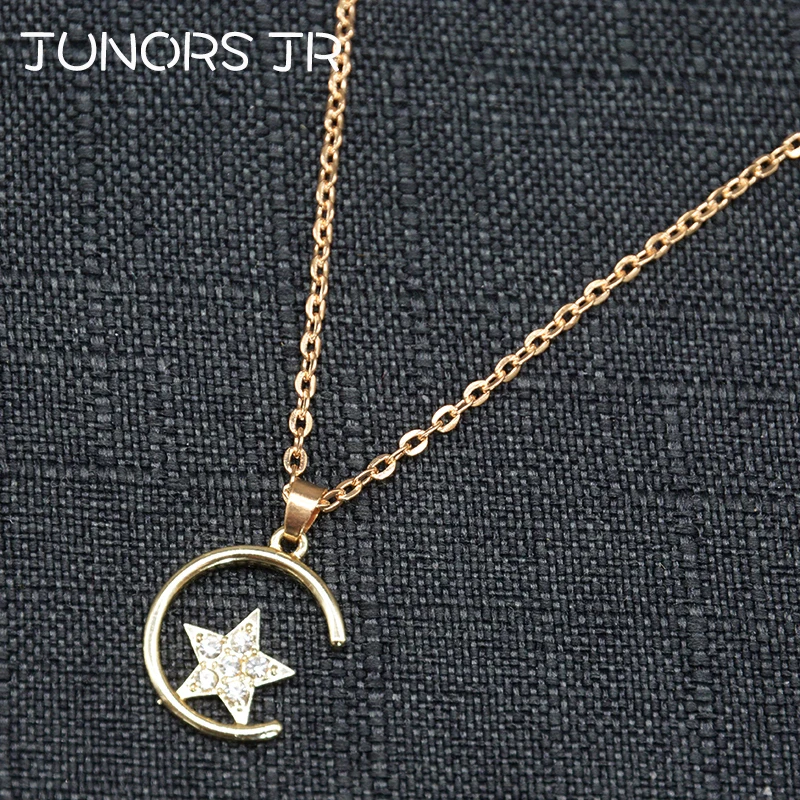 

Alloy Tiny Gold Crystal Stars Moon Statement Necklace For Women Galaxy Crystal Pendant halsketting Stars Jewelry For Girls