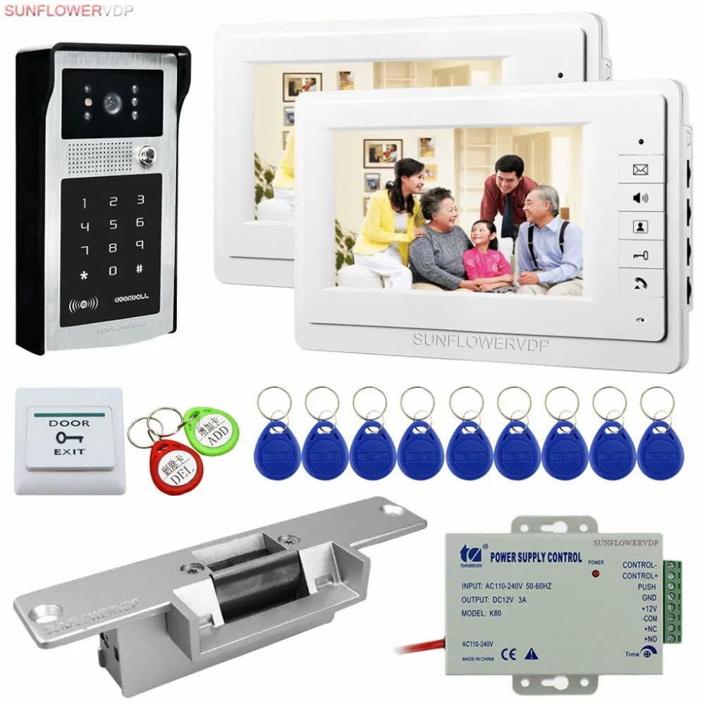 Video Intercom For The Apartment 2 Units 7\ Color Monitors Doorphones Rfid Keypad Waterproof Intercom Camera With Eletronic Lock