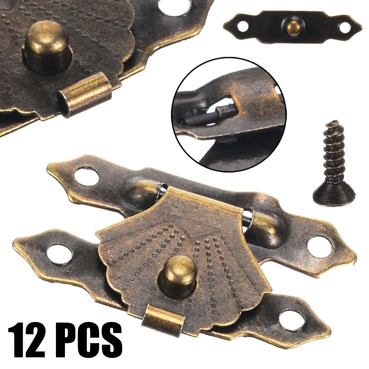 12Pcs Mini Antique Brass Wooden Case Hasp Jewelry Gift Box Decorative Hasp Latch for Home Finuture Buckle Clasp Lock