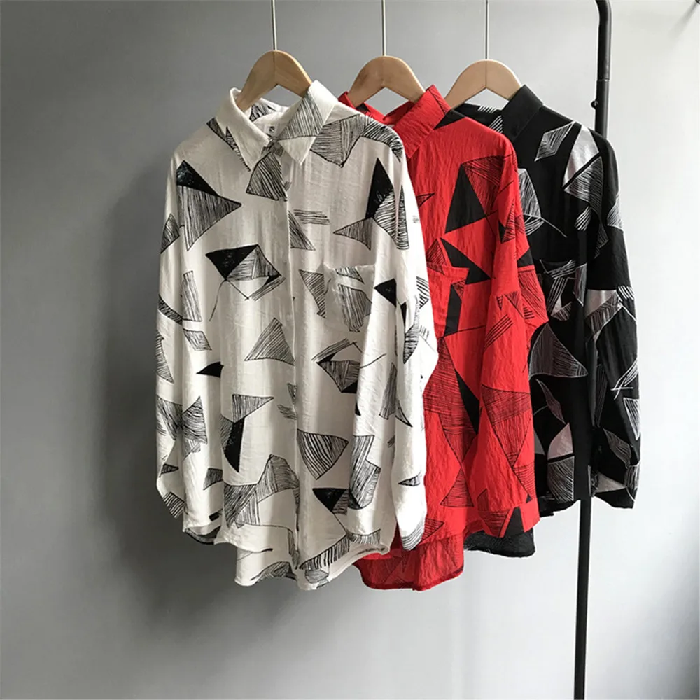 Autumn Geometric Women Blouse 2018 Long Sleeve Office Blouse for Women Casual Working Shirt 120CM Chest Match All Occasion (10)