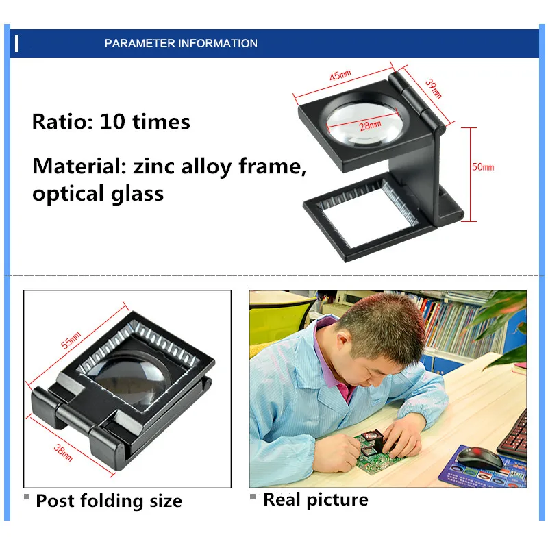 Мини 10X складной увеличительное Подсветкой Портативный металлический каркас увеличительное Стекло ювелир инструмент часы Ремонт черный микроскоп