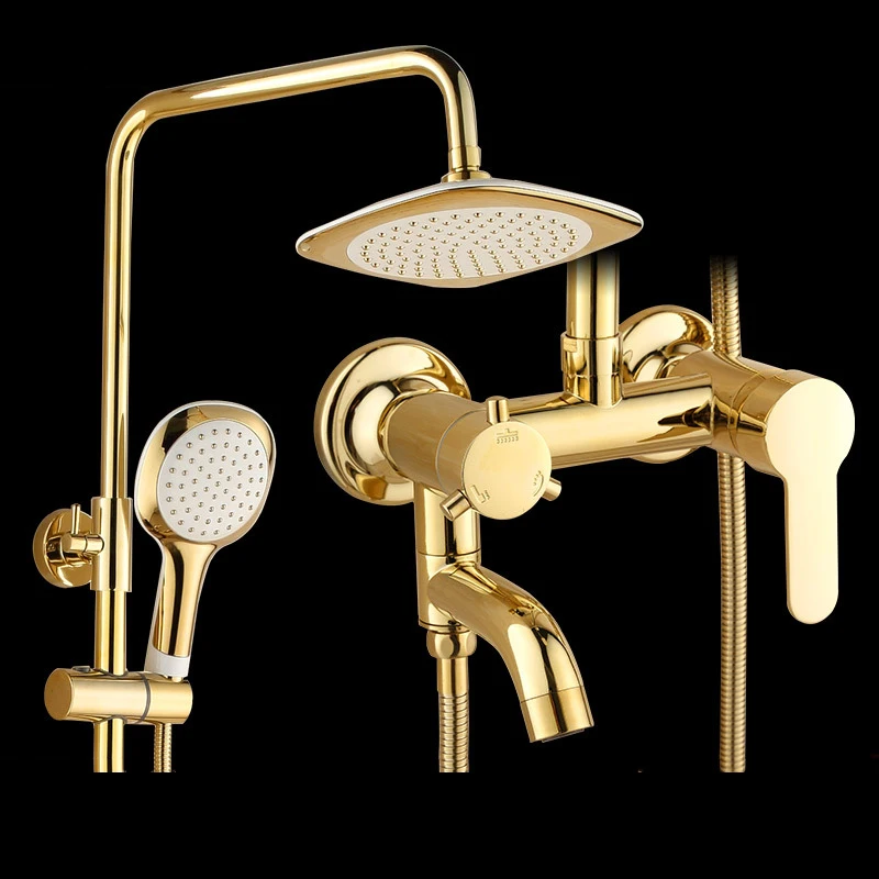 

Bathroom Shower Faucet Bath Faucet Mixer Tap With Hand Shower Head Gold Shower Faucet Set Wall Mounted Brass