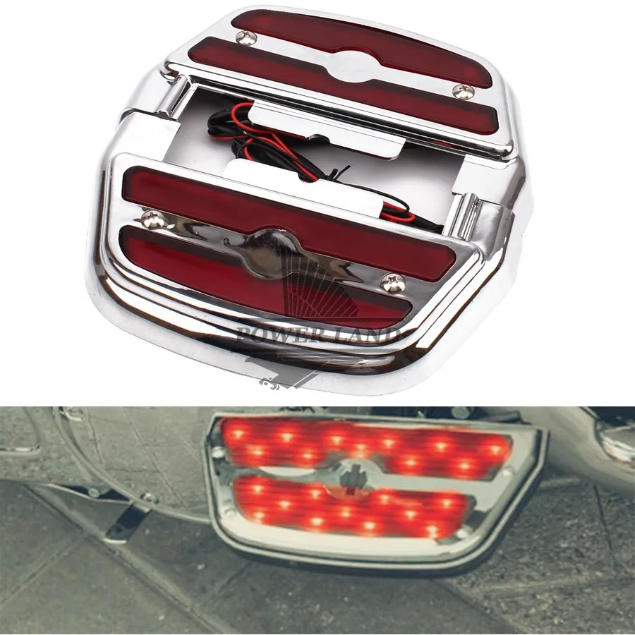 

Red Lens LED Lighted Rear Passenger Footboard Pedal Chrome ABS Cover Footrest Cover Kit For Harley Touring Trike Softail Dyna