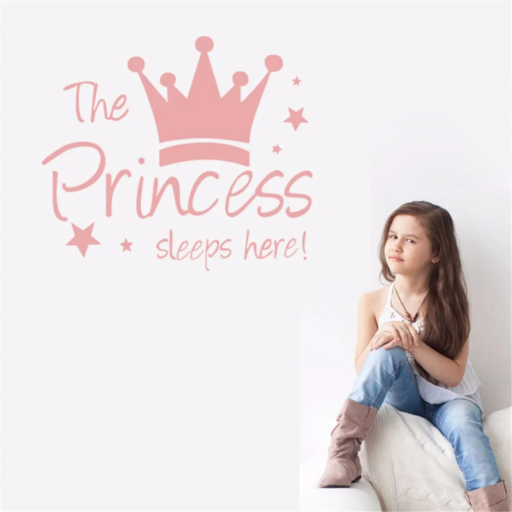 

Yanqiao The Princess Sleeps Here Crown Pink Wall Sticker Quote Kids Room Girl Bedroom Mural Art Decal Decor