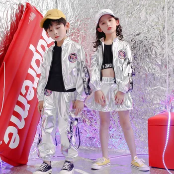 

New Kids Hip Hop Clothing for Girls Boys Crop Tank Tops Shirt PU Jacket Short Pants Jazz Dance Costume Ballroom Dancing Clothes
