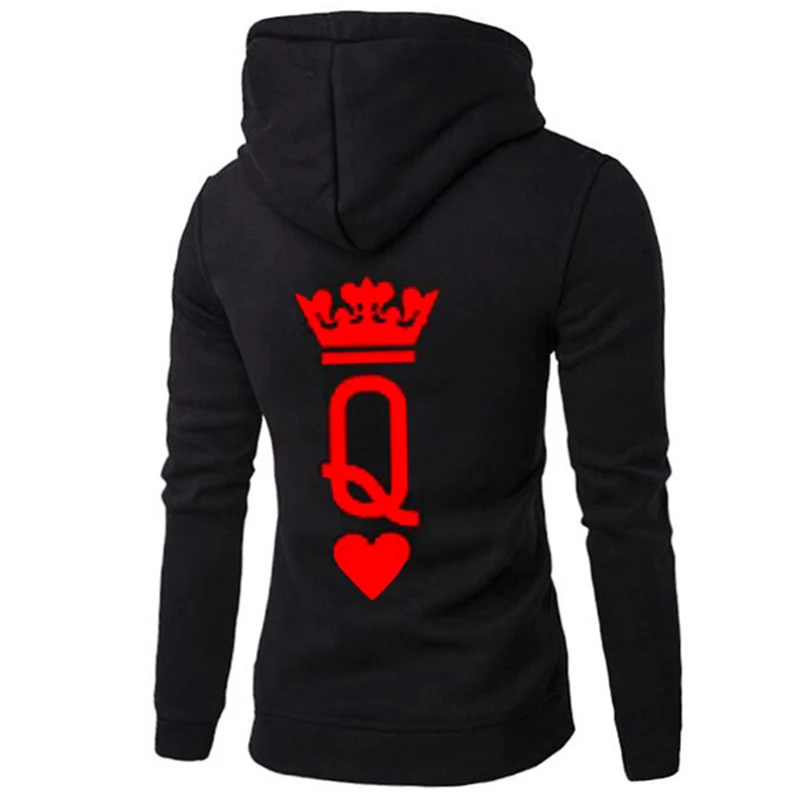  QUEEN KING Print Hooded Long Sleeve Couple Top Fashion New Style Casual Women T-Shirt Letter King Q