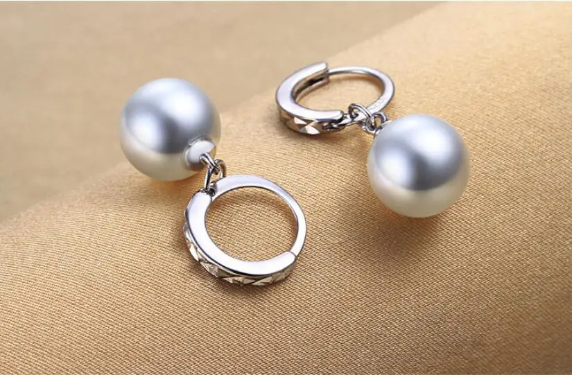 New Hot Simple 8 10 12mm Pearl Drop Earrings For Women 925 Sterling Silver Jewelry Pendientes Statement Dangle Earrings SAE17