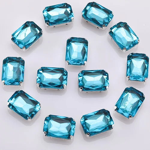 Декоративные прямоугольные стеклянные sew On Stone с когтями свободные креативные отражающиеся изделия драгоценные камни с разноцветными кристаллами для Костюмы 10 шт. S073 - Цвет: Lake Blue