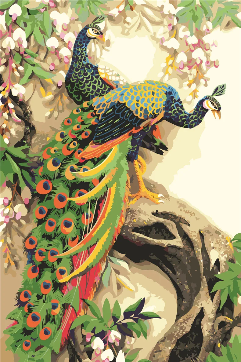 HELLOYOUNG цифровая живопись картина рисунок Павлин три по номерам Масляные картины китайские картины-свитки домашний декор
