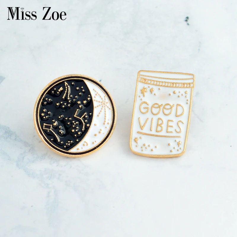 

Miss Zoe GOOD VIBES constellation Space Universe Warfare Brooch Denim Jacket Pin Buckle Shirt Badge Gift for Kids Friend