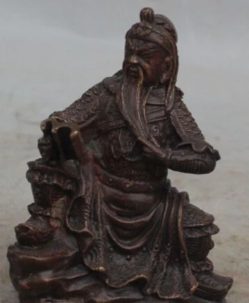

JP S0069 5" Chinese Bronze Seat Guan Gong Guan Yu Warrior God knight read a book Statue Discount 35%
