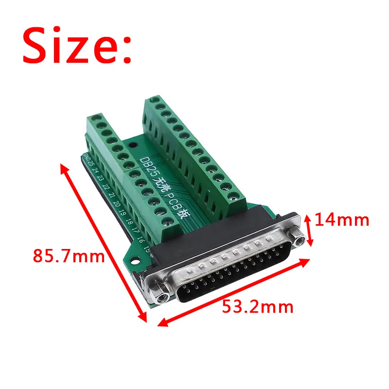 D9 DB25 DSUB 25-pin Male Adapter RS-232 Breakout Board Connector 