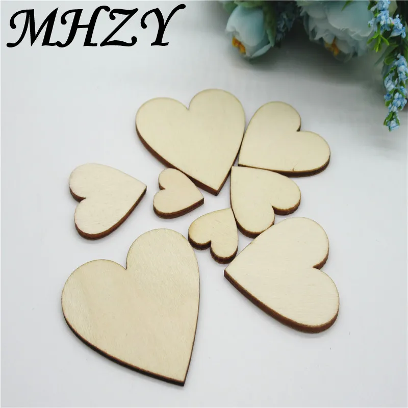 

20/50pcs 20-50mm Natural Mixed size Heart-shaped pattern pattern wood Scrapbooking Handmade Carft for Home decoration diy Q44