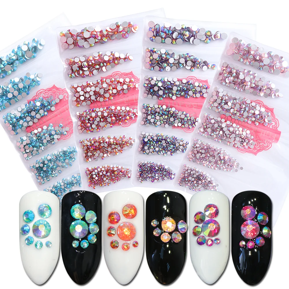 

1 Pack AB Rhinestones Crystal Flat Back Non HotFix Mixed Sizes Strass Nail Art Stones Gems Accessories Manicure Decoration JI838