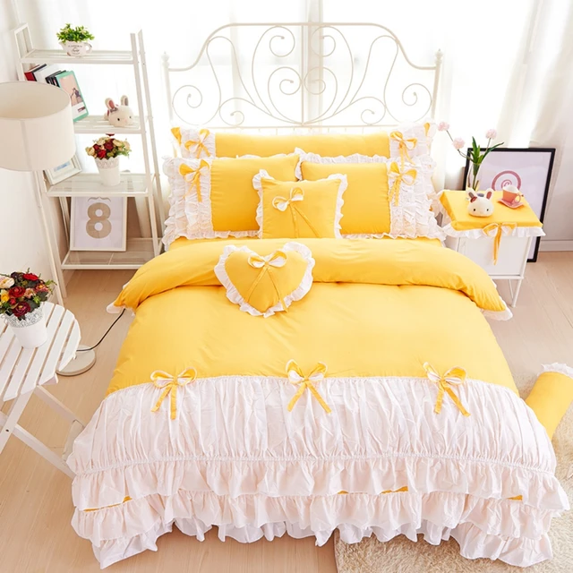 Buy 3/4pcs cotton princess bedding set lace edge