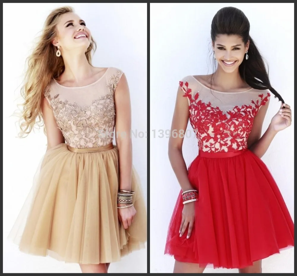 Glamorous A-Line Tulle Above Knee-Length Boat Neck Cap Sleeve With Appliques Custom Made Elegant Fashion Prom Dress | Свадьбы и