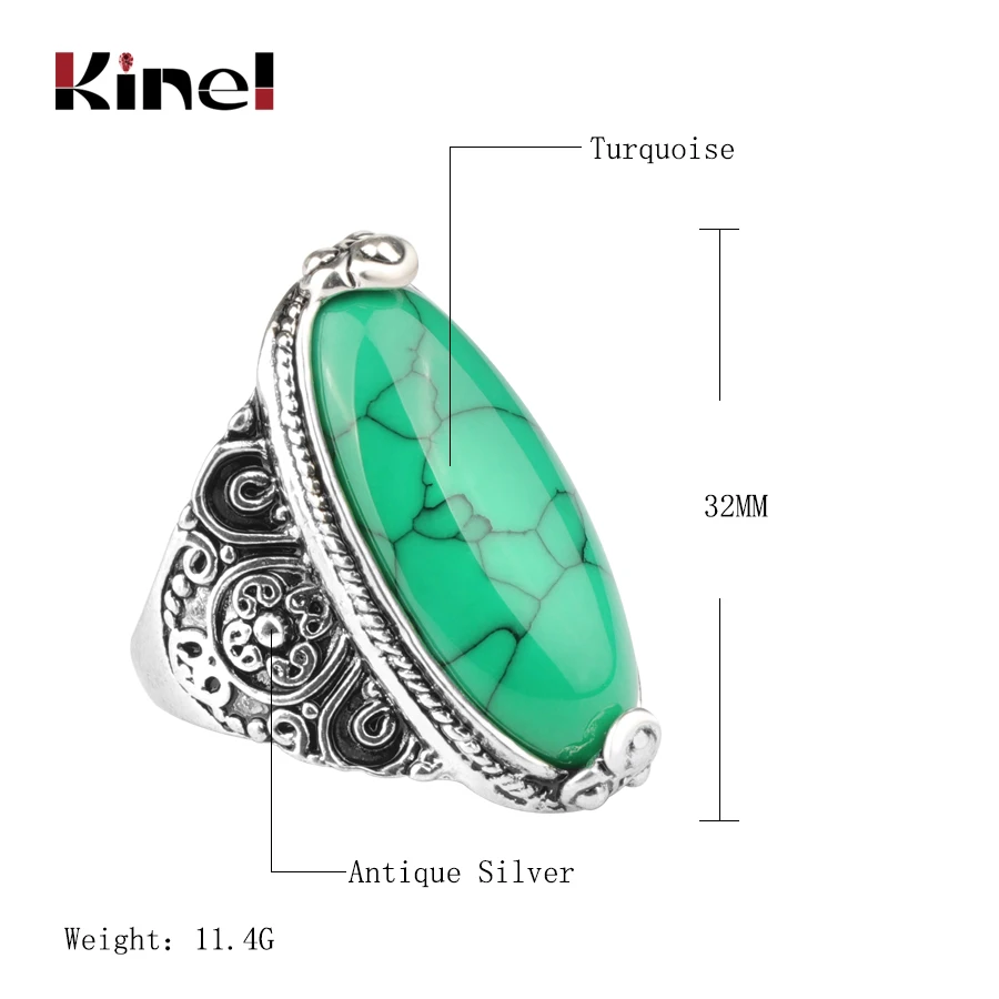 Женские кольца с овальным натуральным камнем Kinel винтажные тибетские серебряные