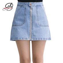 Borisovich 2017 New Spring Slim Personality Zipper Denim Skirts Big Pocket Pure Color A-line Denim Skirt Female M380