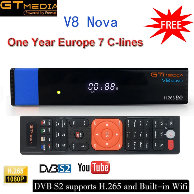 

2019 GTmedia V8 Nova Blue DVB-S2 HD Satellite receiver Support H.265 IPTV Cccam Newcamd powervu Biss Built WiFi Set Top Box New