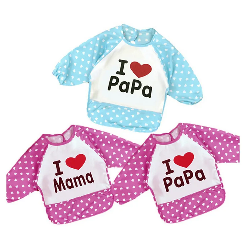 Стиль Детские нагрудники I Love Papa/Mama с длинными рукавами одежда для кормления нагрудники шаблон случайные кормящих Чехлы для детей От 1 до 3 лет